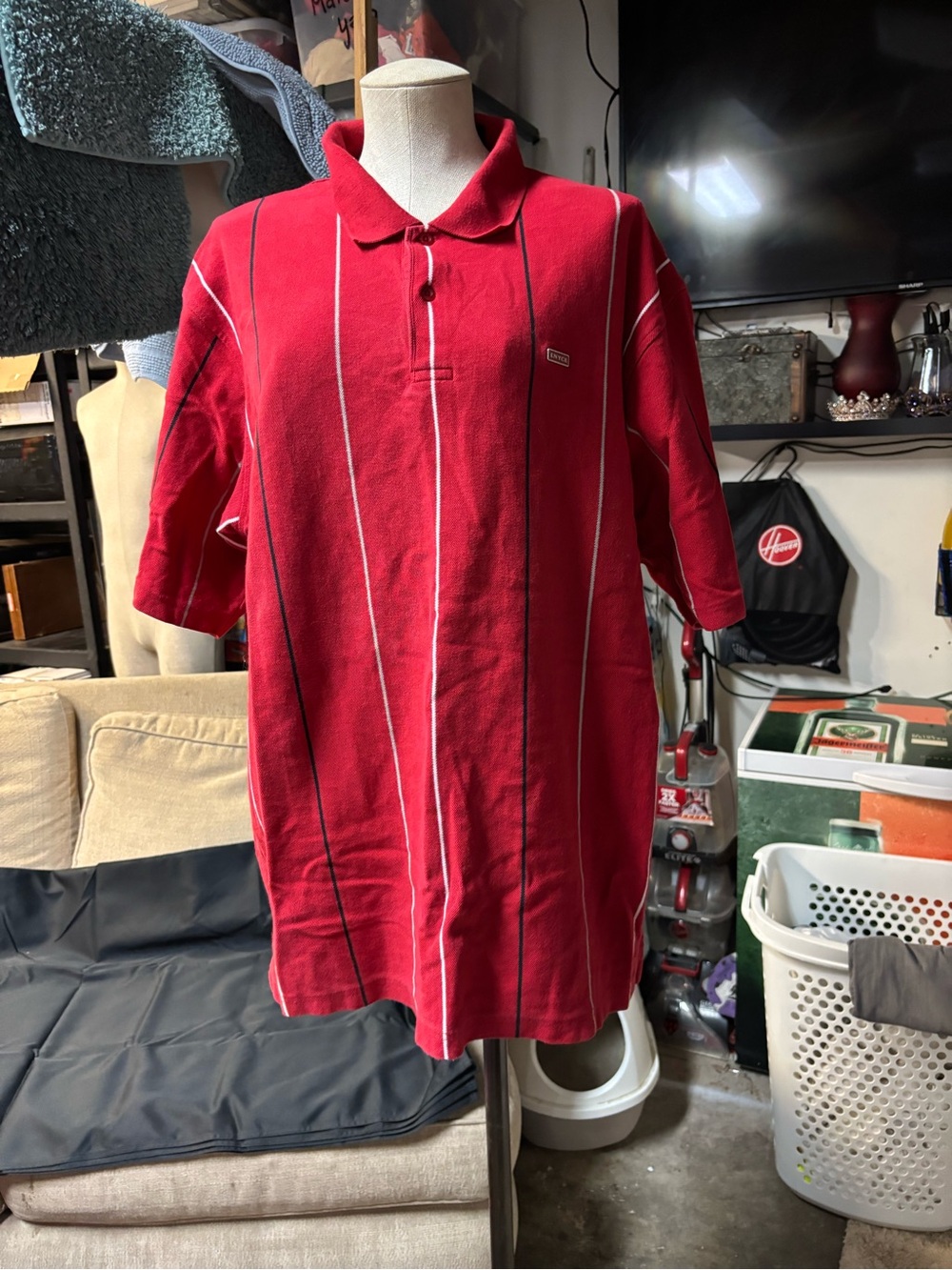 Enyce Red Vertical Stripe Polo Shirt